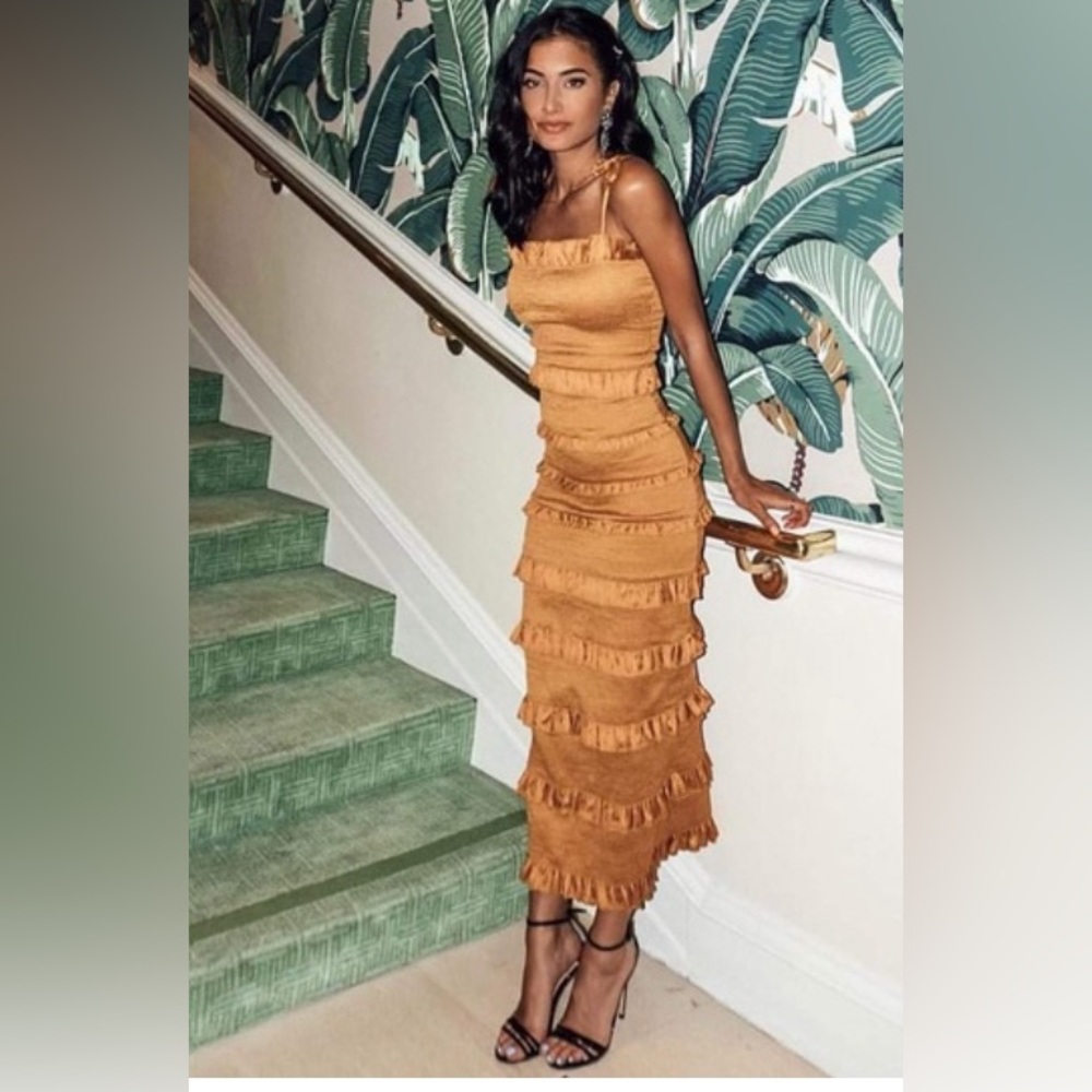 V. Chapman Ruffled Tan Dress
